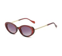 TYUVIVO Vintage ovale Sonnenbrille für Damen, modisches Design mit einzigartigen Metallkettenbügeln, UV400-Schutz, Herren-Cat-Eye-Design (rot-grauer Farbverlauf)
