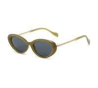 TYUVIVO Vintage ovale Sonnenbrille für Damen, modisches Design mit einzigartigen Metallkettenbügeln, UV400-Schutz, Herren-Cat-Eye-Stil (Grün-Grau)