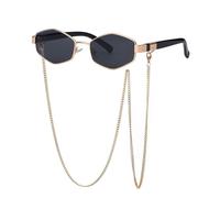 TYUVIVO Vintage Punk Sonnenbrille Damen mit Kette Kleines Gestell Brille für Damen Luxus Hexagon Eyewear UV400 (Gold Schwarz)