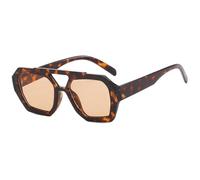 TYUVIVO Vintage Quadratische Sonnenbrille für Frauen Männer Dicker Rahmen Doppelstege Brillen Damenmode Schicke Polygon-Sonnenbrille Leopardenblau, Leopardentee, Einheitsgröße
