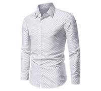 TYwm Langarm Hemd Herren Klassisch Polka-Punkte Druck Kentkragen Hemd Herren Frühling Revers Knopfleiste Trachtenhemd Herren Slim Fit Urban Business Hemd Herren D-White XL