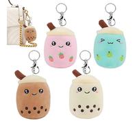 TZQFROCE 4 Stück Bubble Tea Kuscheltier Bubble Tea Kuscheltier mit Schlüsselanhänger Plüschtiere Bubble Tea Plüschtier Bubble Tea Anhänger mit Schlüsselanhänger für Kinder Geburtstag Gastgeschenke