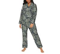 Tzttzt 2-teiliges Damen-Pyjama-Set, Paisley-Muster, Nr. 9075, bequemer Schlafanzug, lang, Pyjama-Set, Nachtwäsche mit Taschen, Schwarz, M