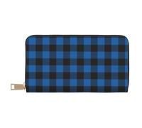TZTTZT Blau Schwarz Plaid A Print Geldbörse Damen Leder Bifold Multi Card Wallet Lange Geldbörse Damen Geldbörsen