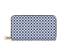 TZTTZT Blau und Weiß Plaid Geldbörse Damen Leder Bifold Multi Card Wallet Damen Geldbörsen Lange Geldbörse