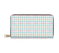 TZTTZT Blau Weiß Plaid Print Geldbörse Damen Leder Bifold Multi Card Wallet Lange Geldbörse Damen Geldbörsen
