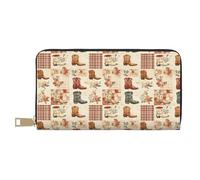 TZTTZT Cowboystiefel Floral Plaid Print Geldbörse Damen Leder Bifold Multi Card Wallet Lange Geldbörse Damen Geldbörsen