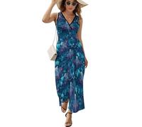 TZTTZT Fantasy Blue Manta Print Sommer Midi Kleider für Damen 2025, ärmellos, Strandurlaub, lange Kleider, Freizeit, Mehrfarbig, X-Groß