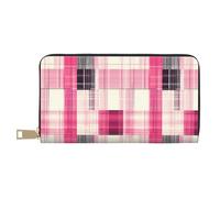 TZTTZT Fashion Pink Plaid Print Wallet Women Leather Bifold Multi Card Wallet Long Purse Women Wallets
