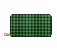TZTTZT Green Gingham Buffalo Plaid Print Wallet Women Leather Bifold Multi Card Wallet Long Purse Women Wallets