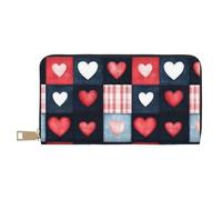 TZTTZT Heart Denim Plaid Print Wallet Women Leather Bifold Multi Card Wallet Long Purse Women Wallets