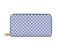 TZTTZT Himmelblau Weiß Plaid Geldbörse Damen Leder Bifold Multi Card Wallet Damen Geldbörsen Lange Geldbörse