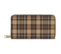TZTTZT Khaki Coffee Plaid Print Wallet Women Leather Bifold Multi Card Wallet Long Purse Women Wallets