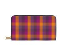 TZTTZT Lila Gelb Plaid Print Geldbörse Damen Leder Bifold Multi Card Wallet Lange Geldbörse Damen Geldbörsen