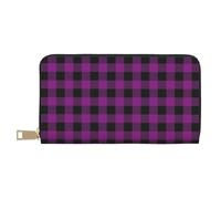 TZTTZT Lila Schwarz Plaid A Wallet Damen Leder Bifold Multi Card Wallet Damen Geldbörsen Lange Geldbörse