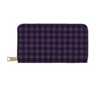 TZTTZT Lila Schwarz Plaid Geldbörse Damen Leder Bifold Multi Card Wallet Damen Geldbörsen Lange Geldbörse