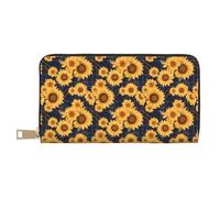 TZTTZT Marineblau Plaid Sonnenblume Geldbörse Damen Leder Bifold Multi Card Wallet Damen Geldbörsen Lange Geldbörse