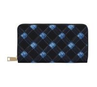 TZTTZT Navy Blue Plaid Print Wallet Women Leather Bifold Multi Card Wallet Long Purse Women Wallets