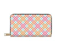 TZTTZT Peach Plaid Print Wallet Women Leather Bifold Multi Card Wallet Long Purse Women Wallets