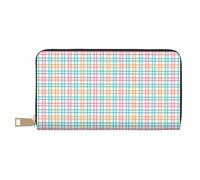 TZTTZT Pink Green Plaid Print Wallet Women Leather Bifold Multi Card Wallet Long Purse Women Wallets