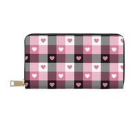 TZTTZT Pink Heart Plaid Print Wallet Women Leather Bifold Multi Card Wallet Long Purse Women Wallets