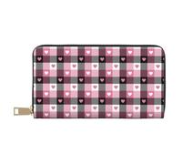 TZTTZT Pink Heart Plaid Wallet Women Leather Bifold Multi Card Wallet Women Wallets Long Purse