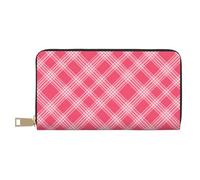 TZTTZT Pink White Plaid Print Wallet Women Leather Bifold Multi Card Wallet Long Purse Women Wallets