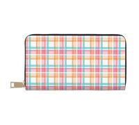 TZTTZT Pink Yellow Plaid Print Wallet Women Leather Bifold Multi Card Wallet Long Purse Women Wallets