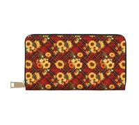 TZTTZT Red Plaid Sonnenblume Geldbörse Damen Leder Bifold Multi Card Wallet Damen Geldbörsen Lange Geldbörse