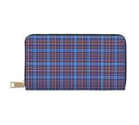 TZTTZT Retro Blau Plaid Print Geldbörse Damen Leder Bifold Multi Card Wallet Lange Geldbörse Damen Geldbörsen
