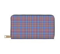 TZTTZT Retro Hellblau Plaid Print Geldbörse Damen Leder Bifold Multi Card Wallet Lange Geldbörse Damen Geldbörsen