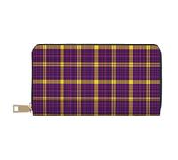 TZTTZT Retro Lila Gelb Plaid Print Geldbörse Damen Leder Bifold Multi Card Wallet Lange Geldbörse Damen Geldbörsen
