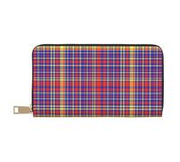 TZTTZT Retro Lila Rot Plaid Print Geldbörse Damen Leder Bifold Multi Card Wallet Lange Geldbörse Damen Geldbörsen