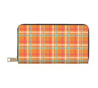 TZTTZT Retro Orange Weiß Plaid Print Geldbörse Damen Leder Bifold Multi Card Wallet Lange Geldbörse Damen Geldbörsen