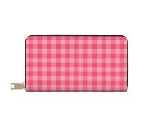 TZTTZT Retro Pink Plaid Print Wallet Women Leather Bifold Multi Card Wallet Long Purse Women Wallets