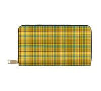TZTTZT Retro Yellow Plaid Print Wallet Women Leather Bifold Multi Card Wallet Long Purse Women Wallets