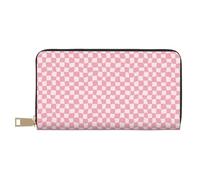TZTTZT Rosa Unregelmäßige Plaid Geldbörse Damen Leder Bifold Multi Card Wallet Damen Geldbörsen Lange Geldbörse