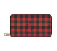 TZTTZT Rot Schwarz Plaid Print Geldbörse Damen Leder Bifold Multi Card Wallet Lange Geldbörse Damen Geldbörsen