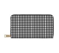 TZTTZT Schwarz Weiß Buffalo Plaid Wallet Damen Leder Bifold Multi Card Wallet Damen Geldbörsen Lange Geldbörse