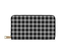TZTTZT Schwarz Weiß Kariert Plaid Print Geldbörse Damen Leder Bifold Multi Card Wallet Lange Geldbörse Damen Geldbörsen