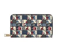 TZTTZT Vintage Plaid Rose Print Geldbörse Damen Leder Bifold Multi Card Wallet Lange Geldbörse Damen Geldbörsen