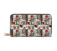 TZTTZT Vintage Rose Plaid Print Geldbörse Damen Leder Bifold Multi Card Wallet Lange Geldbörse Damen Geldbörsen