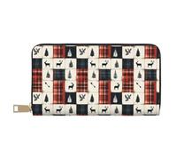 TZTTZT Weihnachten Elch Plaid Print Geldbörse Damen Leder Bifold Multi Card Wallet Lange Geldbörse Damen Geldbörsen