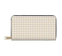 TZTTZT Weiß Beige Twill Stripe Plaid Wallet Damen Leder Bifold Multi Card Wallet Damen Geldbörsen Lange Geldbörse