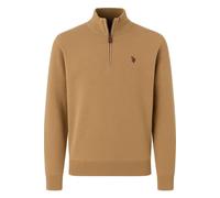 U.S. POLO ASSN. Herren Strickpullover mit Stehkragen - Half Zip, Logo, Baumwolle Beige M