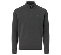 U.S. POLO ASSN. Herren Strickpullover mit Stehkragen - Half Zip, Logo, Baumwolle Dunkelgrau / M M Grau