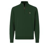 U.S. POLO ASSN. Herren Strickpullover mit Stehkragen - Half Zip, Logo, Baumwolle Dunkelgrün / L L Grün