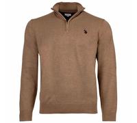 U.S. POLO ASSN. Herren Strickpullover mit Stehkragen - Half Zip, Logo, Baumwolle Beige M