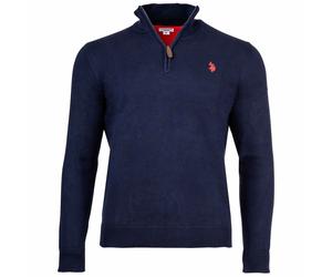 U.S. POLO ASSN. Herren Strickpullover mit Stehkragen - Half Zip, Logo, Baumwolle M Blau
