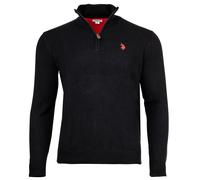 U.S. POLO ASSN. Herren Strickpullover mit Stehkragen - Half Zip, Logo, Baumwolle M Schwarz